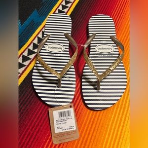 Havaianas slim glitter stripes flip flop 9/10 39-40 NWT